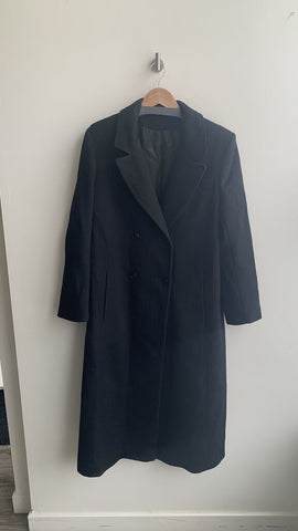 Pre-Owned Vintage Lindzon Black Wool Double Breasted Long Coat - Size Medium (Estimated)