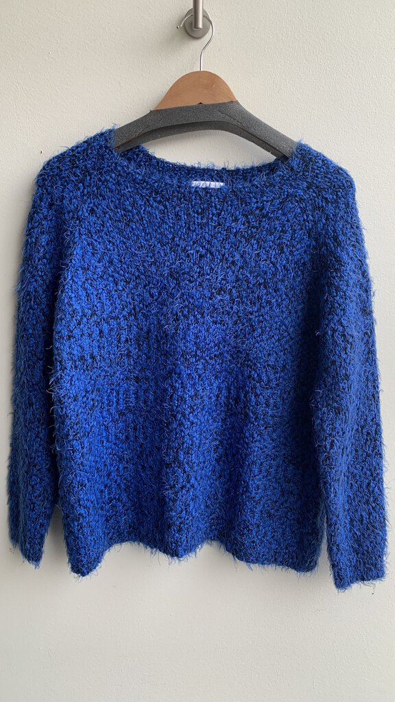 Pre-Owned Joseph A Blue/Black Eyleash Knit Sweater - Size Large