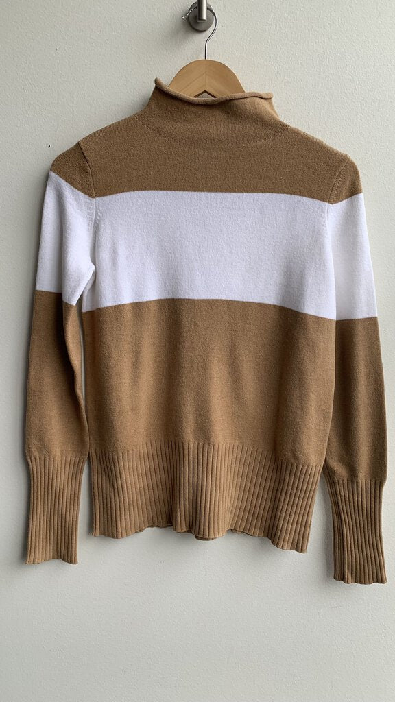 Pre-Owned French Connection Camel Colour Block White Mock Neck- Size Small