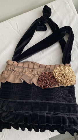 Pre-Owned Concubine Black Velvet Brown Trim With Florals Hadnbag