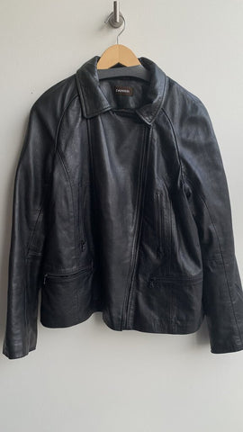 Pre-Owned Danier Black Leather Moto Zip Front Jacket - Size Large