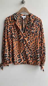 Pre-Owned Topshop Orange Leopard Print Long Sleeve Blouse- Size 6