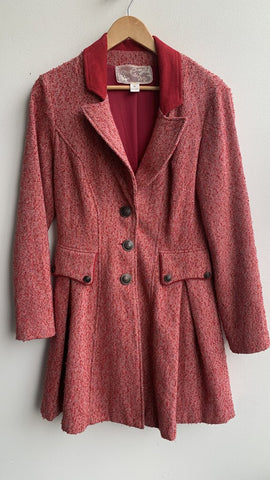 Pre-Owned Nick & Me Red Knit Button Front Coat- Size Medium