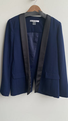 Pre-Owned Bianca Nygard Navy Black Lapel Tuxedo Split Back Blazer- Size 10