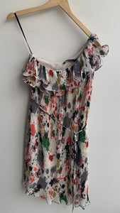 Pre-Owned Ark & Co Cream Paint Splatter One Shoulder Dress - Size Small