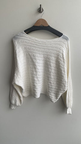 Pre-Owned Miracle White Cable Knit Balloon Sleeve Sweater - Size S/M