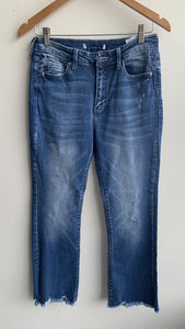 Pre-Owned KanCan Mid-Blue Frayed Hem Boot Cut Jeans - Size 28