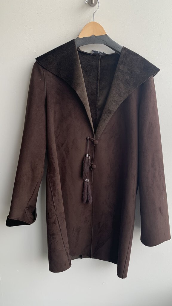 Pre-Owned Joseph Ribkoff Dark Brown Faux Suede Button Front Coat - Size 8