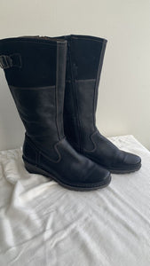 Pre-Owned Ecco Black Leather Suede Upper Calf High Boots - Size 41