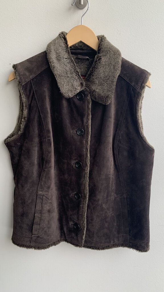 Pre-Owned Eddie Bauer Brown Suede Button Front Vest - Size Large