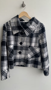 Pre-Owned Ambition Black/White Plaid Short Collared Jacket - Size X-Large