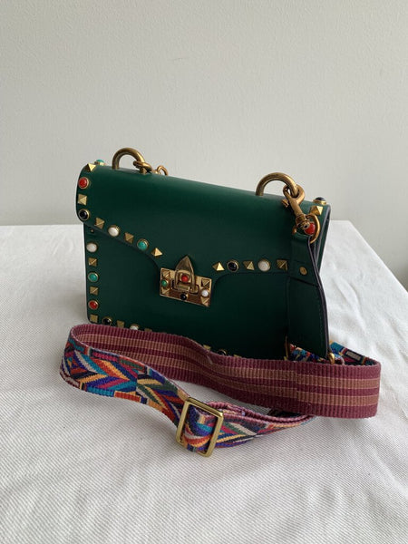 Pre-Owned Green Studded Colourful Strap Crossbody