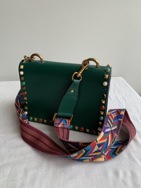 Pre-Owned Green Studded Colourful Strap Crossbody