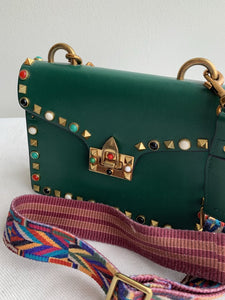 Pre-Owned Green Studded Colourful Strap Crossbody