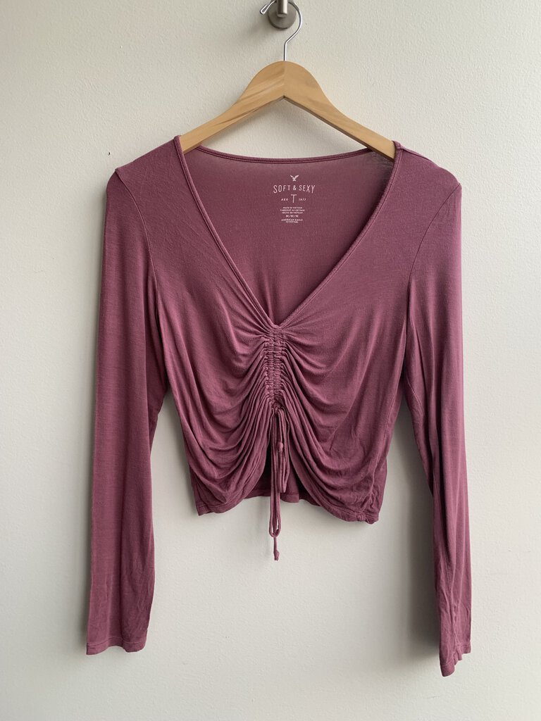 Pre-Owned American Eagle Purple Cinch Crop Long Sleeve Top - Size Medium