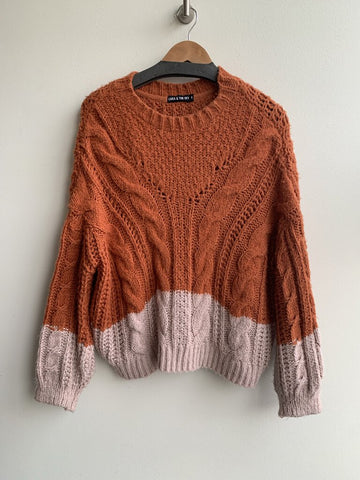 Pre-Owed Cara & The Sky Rust/Pink Two-Tone Cable Knit Sweater - Size Small