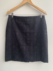 Pre-Owned Kenar Black Textured Diamond Print Skirt - Size Large