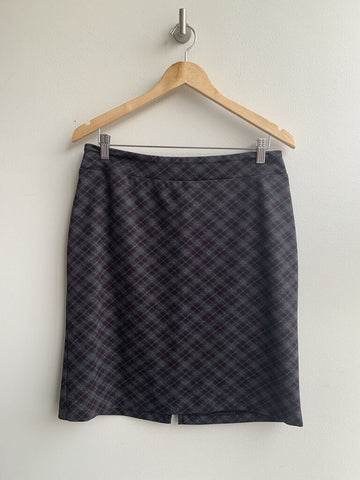 Pre-Owned BCNL Design Grey/Burgundy Diagonal Plaid Skirt - Size 12