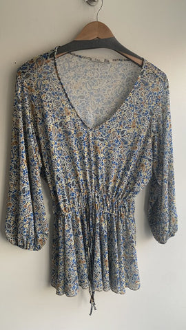 Pre-Owned Dex Blue/Cream Paisley Sheer Blouse- Size 1X