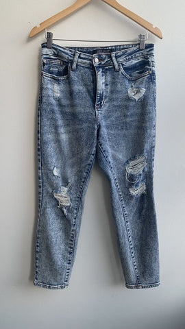 Pre-Owned Judy Blue Acid Wash Boyfriend Fit Distressed Denim- Size 5