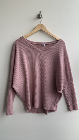 Pre-Owned White Birch Pink Waffle Long Sleeve Top- Size Medium