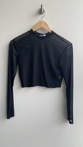 Pre-Owned AvidLove Black Sheer Cropped Long Sleeve Mock Neck- Size Medium