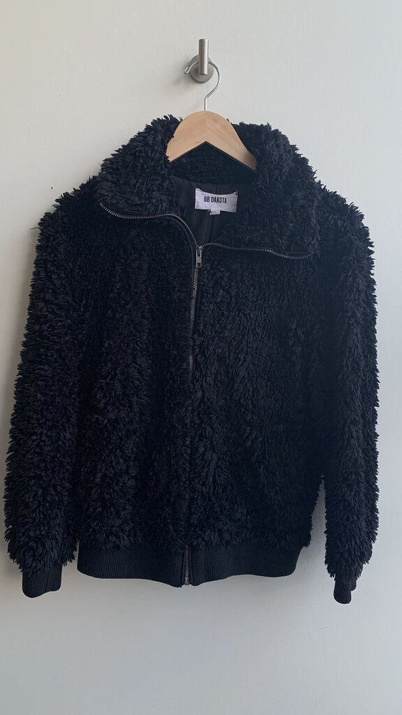 Pre-Owned BB Dakota Black Zip Front Teddy Bear Jacket - Size Small