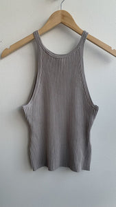 Pre-Owned H&M Light Grey Ribbed Cropped High Neck Tank- Size Medium