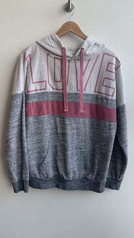 Pre-Owned Reflex Grey/Pink 'Love' Kangaroo Hoodie- Size Large