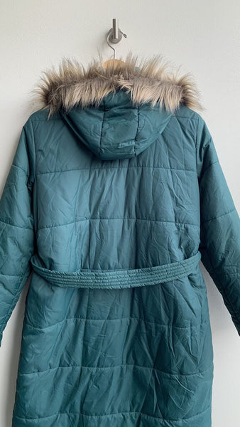 Pre-Owned Just Fab Green Hooded Longline Puffer Coat- Size X-Large