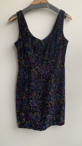 Pre-Owned Le Chateau Purple/Blue Floral Velvet Sleeveless Dress - Size 9