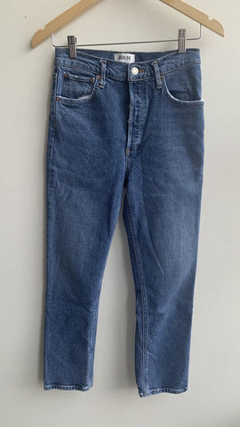 Pre-Owned Agolde Mid-Blue High-Rise Straight Leg Jeans - Size 26