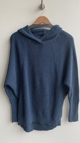 Pre-Owned Cynthia Rowley Navy Waffle Knit Hooded Sweater - Size Medium