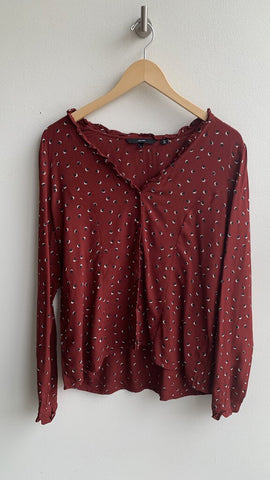 Pre-Owned Vero Moda Burgundy Moon Print Long Sleeve Blouse - Size Medium