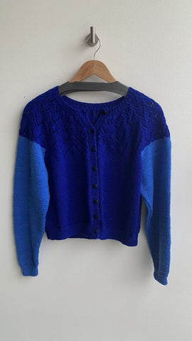 Pre-Owned Blue Two-Tone Knit Cardigan - Size Medium (Estimated)