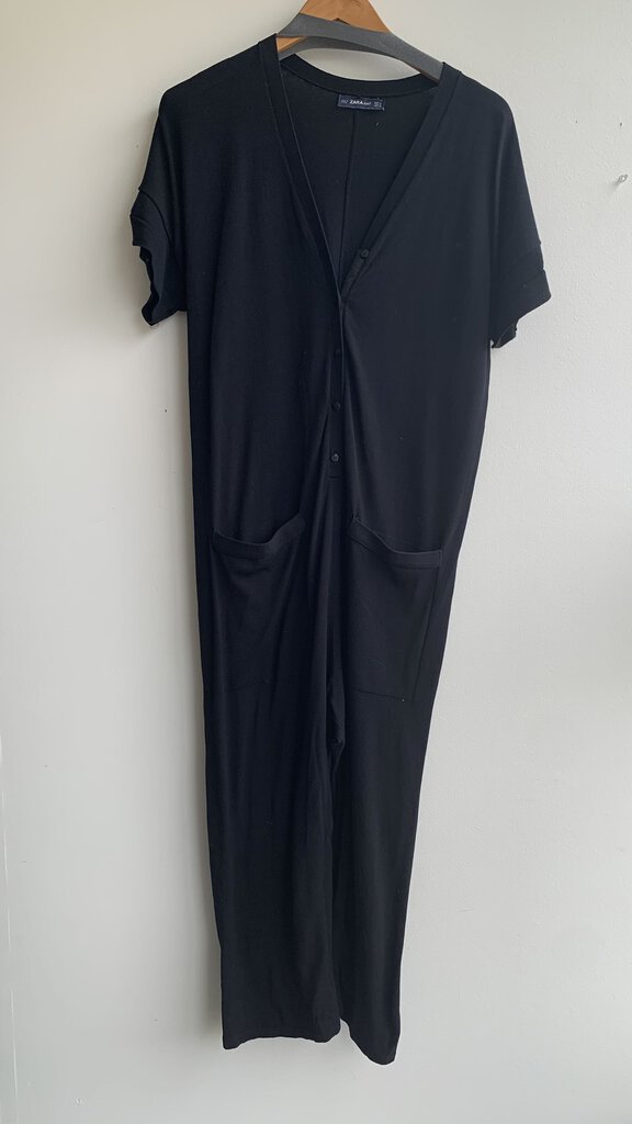 Pre-Owned Zara Black Short Sleeve Button Front Jumpsuit - Size Small