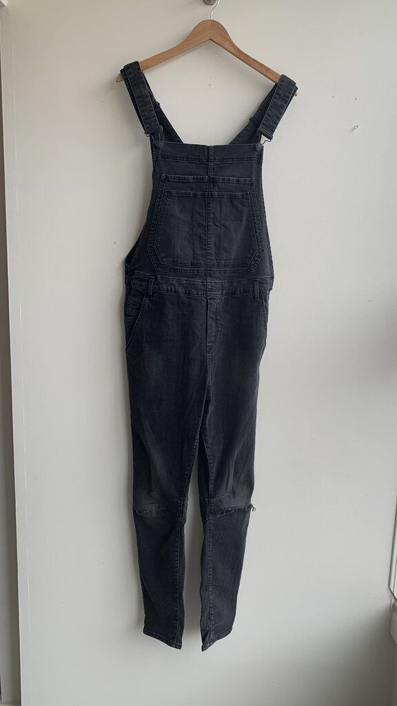 Pre-Owned Zara Black Denim Distressed Overalls - Size Medium