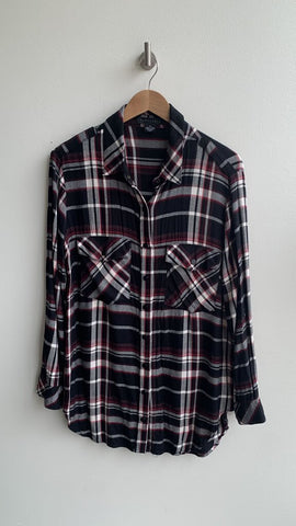 Pre-Owned Sanctuary Black/Red Plaid Button Front Long Sleeve Shirt - Size Medium