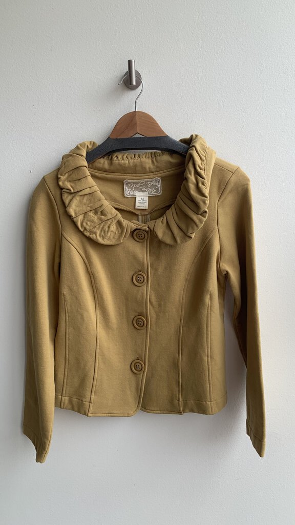 Pre-Owned Nick & Mo Mustard Rouched Collar Knit Jacket - Size Medium