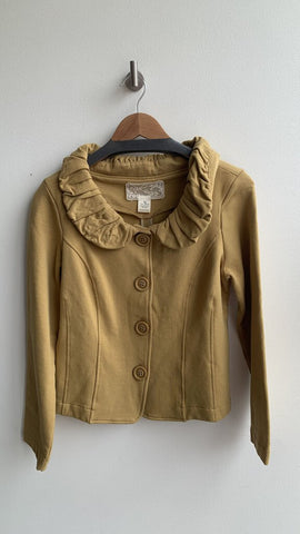 Pre-Owned Nick & Mo Mustard Rouched Collar Knit Jacket - Size Medium