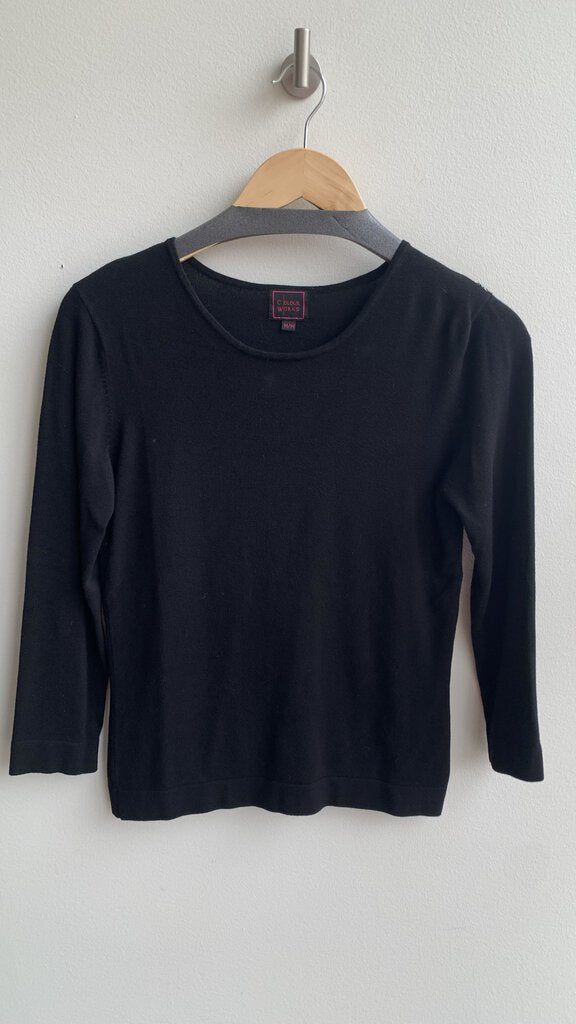 Pre-Owned Colour Works Black Round Neck 3/4 Sleeve Knit Top - Size Medium