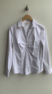 Pre-Owned Como Blu White Button Front Gathered Chest Oxfort Shirt - Size Medium