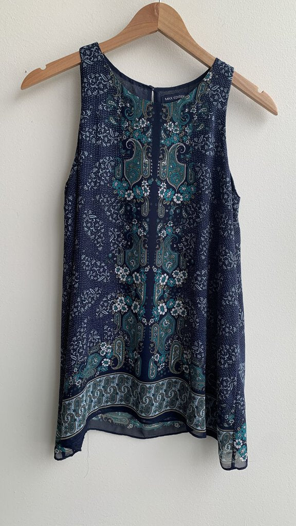 Pre-Owned Max Edition Navy Paisley High Neck Tank- Size X-Small