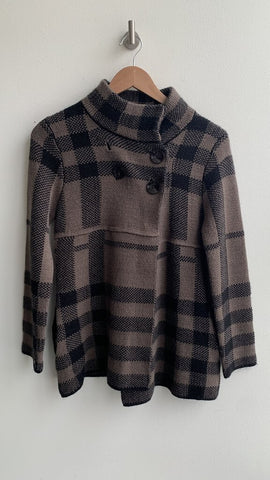 Pre-Owned Papillon Brown Black Plaid Collared Cape Sweater- Size Small