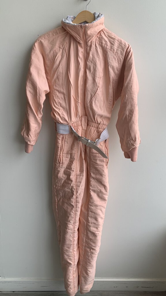 Pre-Owned Obermeyer Peach Reversible White Abstract Print Snow Suit- Size 6 (on belt)