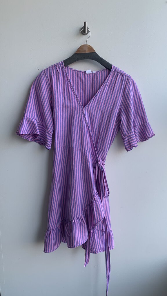 Pre-Owned Gap Pink/Purple Stripe Linen/Cotton Wrap Dress - Size Large