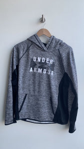 Pre-Owned Under Armour Heathered Grey/Black Logo Hoodie - SIze Large