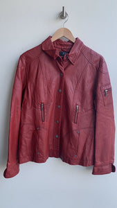 Pre-Owned FDJ Red Faux Leather Snap Front Jacket - Size X-Large