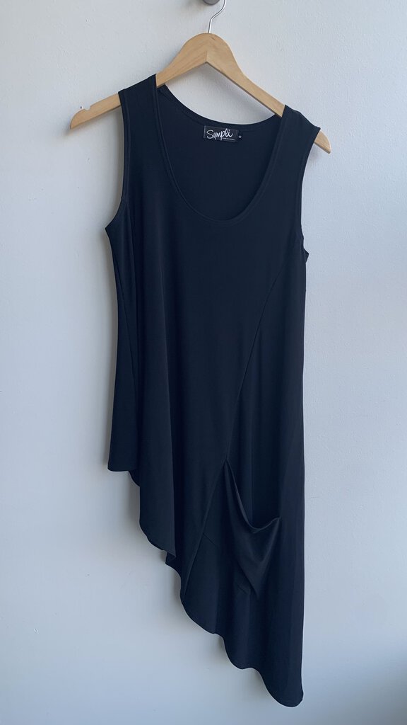 Pre-Owned Sympli Black Asymmetrical Sleeveless Tunic - SIze 8