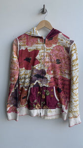 Pre-Owned Desigual Cream/Red/Yellow Printed Zip Front Hoodie - Size X-Large